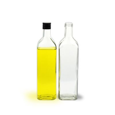 Empty Clear 1000ml Olive Oil Glass Bottle Square Cooking Oil Bottle 