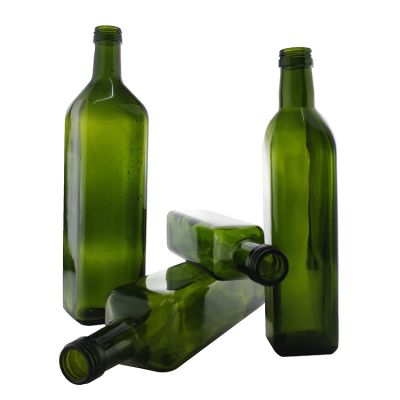 Dark Green Hot Sale 500 ML Empty Square Glass Bottle For Olive Oil With Aluminum Screw Cap 
