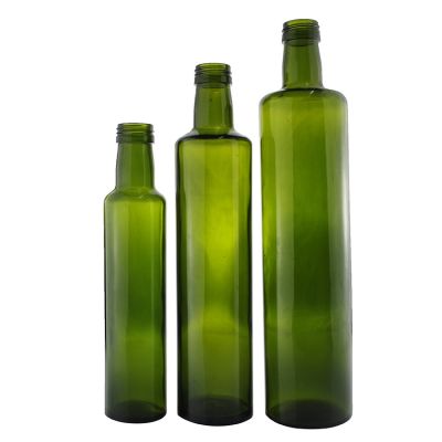 Dark Green Empty Round 250 ML 500 ML 750 ML Cooking Oil Glass Bottle For Olive Oil With Aluminum Screw Cap 