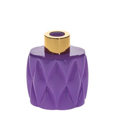 Embossed Crystal Purple 50ml Perfume Fragrance Bottle Glass Reed Diffuser Bottle 
