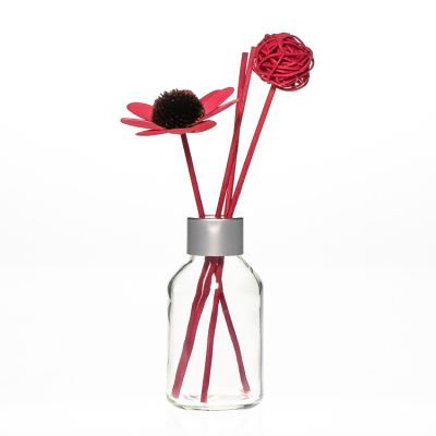 100ml round aroma glass reed diffuser bottle with black silver colour