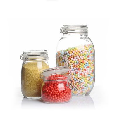 Kitchen use Glass Storage Jar with clip top Round 750ml 