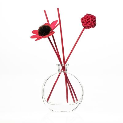 Flat Round Fragrance Perfume Bottles 100 ml Empty Glass Reed Diffuser Bottles with Rattan Stick 
