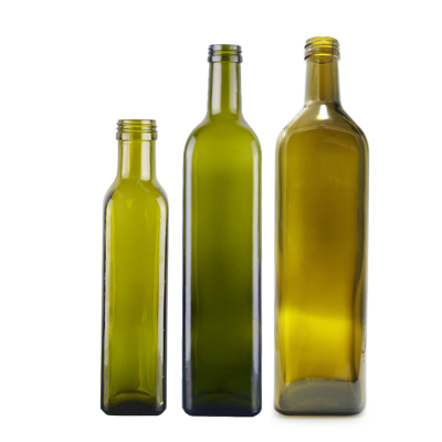 Oil bottle packaging glass bottle square shape with aluminium cap 