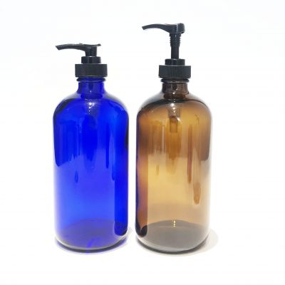 Skin Care 500ml Amber Cobalt Boston Round Shampoo Glass Bottle with Pump