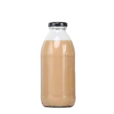Custom Logo 500ml Empty Disposable Fruit E Juice Milk Tea Glass Bottle with Aluminium Lid 