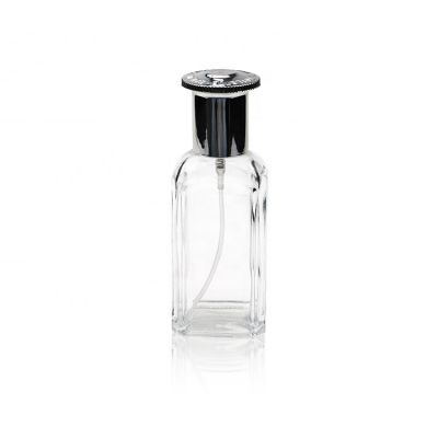 Custom Design 50ml Square Round Crimp Neck Perfume Bottle With Round Aluminum Cap 