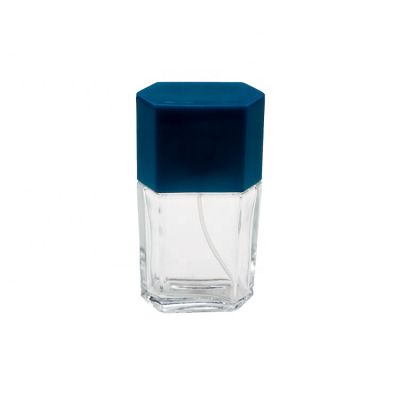 High Quality 30ml Square Flat Empty Clear Perfume Glass Bottles Spray Pump Nozzle Bottles with blue cap 