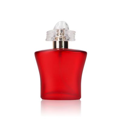 Frosted 50ml Clear Red Glass Perfume Bottles with Atomizer Spray Empty Personal Care Packaging 