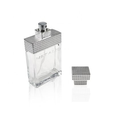 Luxury Sliver Cap Square 50ml Clear Spray Glass Perfume Bottle 
