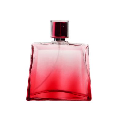 Gradual Coating Red Screen Printing Trapezoid Cologne 90ml Empty Spray Glass Vintage Perfume Bottle 