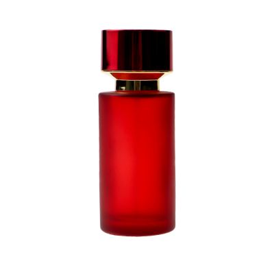 Verified Suppliers 50ml Frosted red cylindrical perfume glass bottle 
