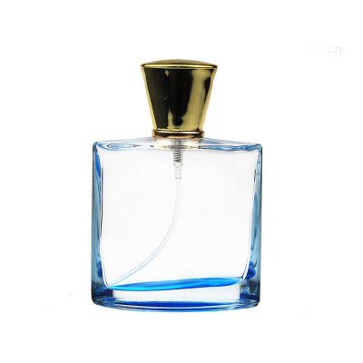 Fancy Design 100ml Flat Oval Shape Glass Perfume Bottle Rectangle Big Perfume Spray Bottle with gold lid 