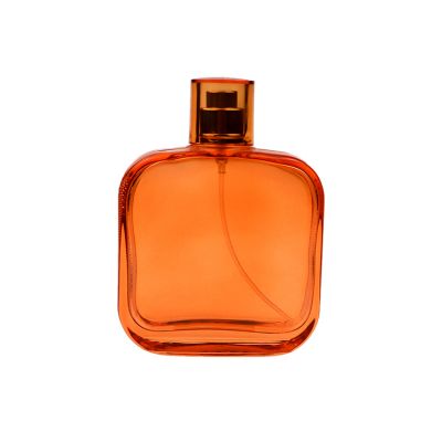 Square orange glass perfume bottle 100ml with emboss 