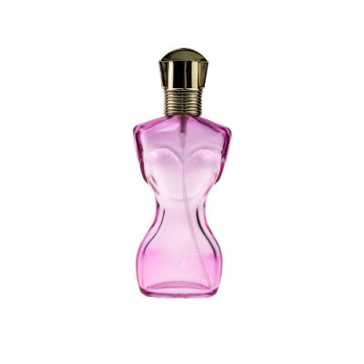 Elegent pink women Body Shape 70ml Glass Perfume Bottle with gold cap 