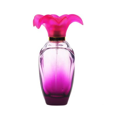 High quality clear round glass spray perfume bottle 100ml made in China with flower cap 