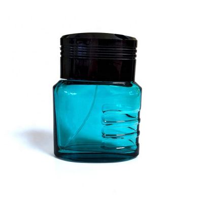 Fancy Design 100ml Flat Shape Blue Glass Perfume Bottle For Sale 