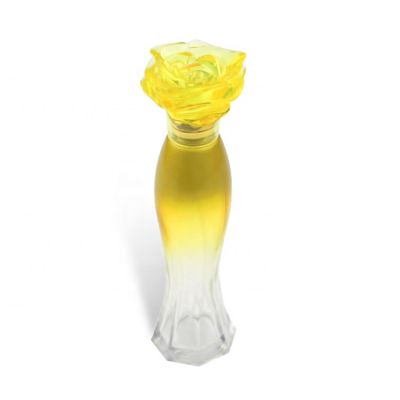 New Fashion Style 35ml Lady Women Dress shape Yellow Perfume spray bottle with flower shaped cap for girls 