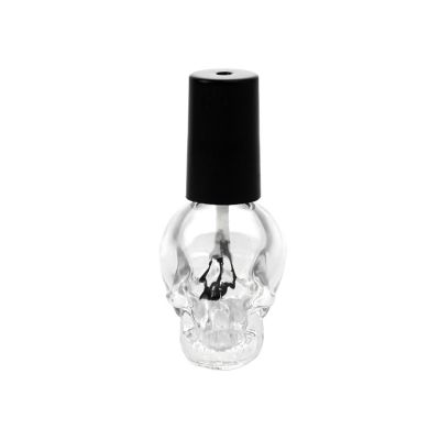 Customized 8ml Unique Skull Shape Print Gel Glass Nail Polish Bottle Brush Cap For Cosmetic 