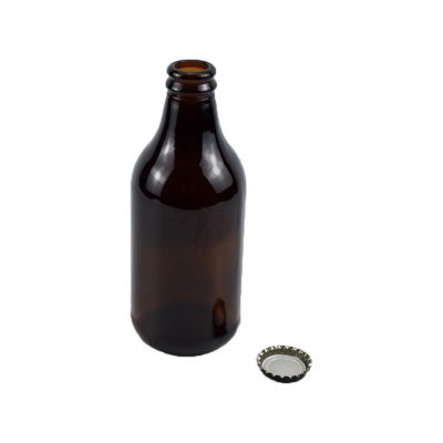 Custom logo printed recycled high quality stubby 296ml amber beer glass bottles 