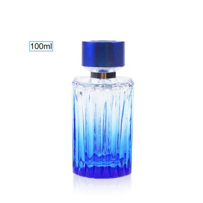 Beautiful New 100ml Empty Cylinder Shape Spray Pump Gradient Blue Cylindrical Perfume Glass Bottle 