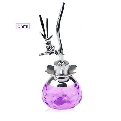 New Design 55ml Round Shaped Purple Cosmetic Glass Spray Container Empty Perfume Bottle 100ml With Romantic Flower Cap 