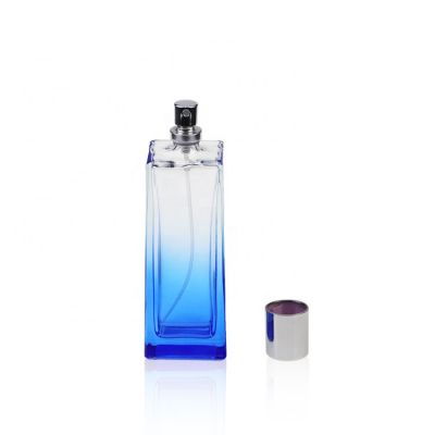 Custom 100ml Empty Blue Square Glass Perfume Bottle Fancy Luxury Perfume Bottles 