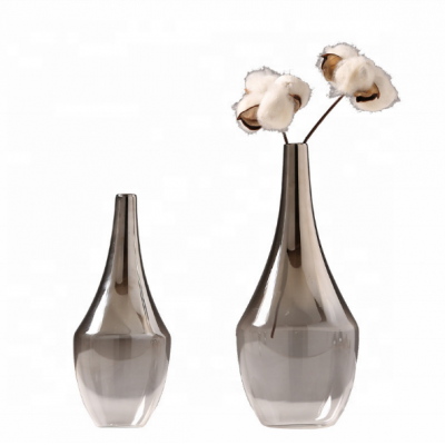wholesale hand made plating silver somke mirror cone shape Flower Glass Vase Decorative Centerpiece for Home or Wedding 
