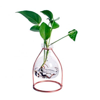 Wedding Centerpiece Glass Flower Vase With Metal Stand 