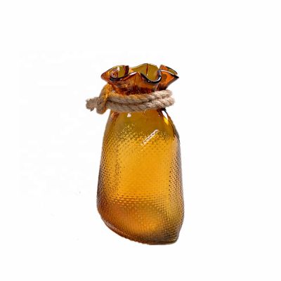 hot selling wholesale Creative sack pocket Shape amber Color Handmade Household Craft Glass Vase table vase set 