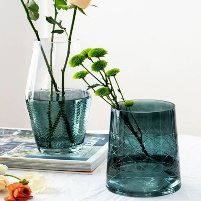 Nordic Creative Green Transparent Decorative Glass Flower Vase Table Home Office Meeting Room Decoration Crafts 