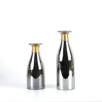 New Nordic Creative Home Decoration Crafts Pating Mirror Small Bottle Mouth Copper Ring Glass Flower Vase Wedding Vase
