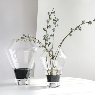 New Modern Simple Blowing Painting Gold Black Geometric Shape Transparent Glass Flower Vase Home Decoration 