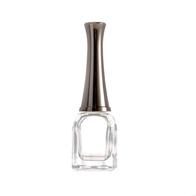 square shaped custom clear glass 15ml empty nail polish bottle printing with long black round nail polish cap and flat brush 