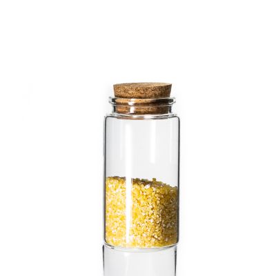 empty glass storage jar 100 ml cosmetic medical use Borosilicate glass vial with wooden cork lids