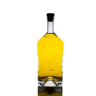 750ml key embossing square bottle liquor glass for vodka gin 