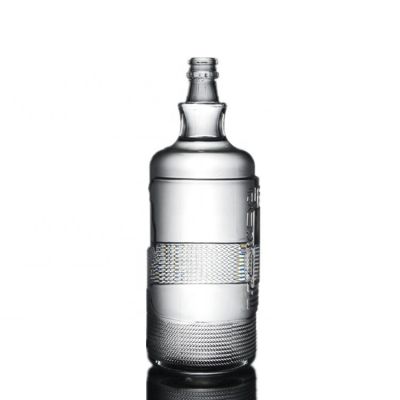 Custom empty 1 liter liquor 1000ml emboss glass spirit bottles 