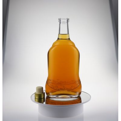 Customize Engraved Logo Cork Top Empty Clear Vodka 1000ML Spirits Xo Brandy Glass Liquor Bottle factory 