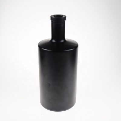 Cylinder Frosted Black color glass bottle for Vodka spirits with decal design