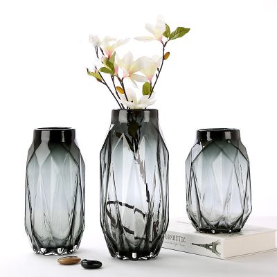Modern simple style flower smoky grey glass vase for home decoration wedding 