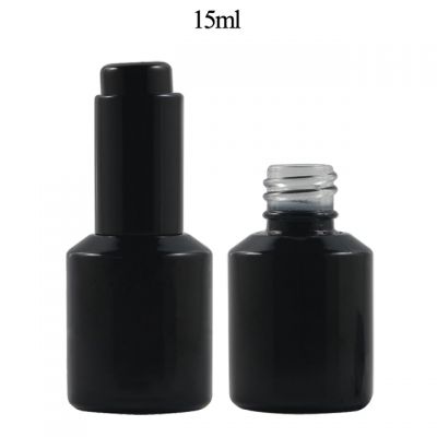 In stock Shiny Black Cosmetic 15ml Press Pump Dropper Glass Bottle