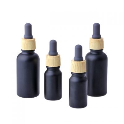 10ml 30ml matte black essential oil serum glass dropper bottle with bamboo cap tube