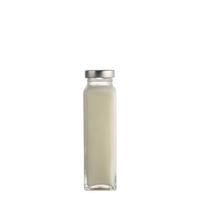 Square Shape Empty 300ml Coffee Beverage Milk Glass Bottles with Silver Lid for Sale 