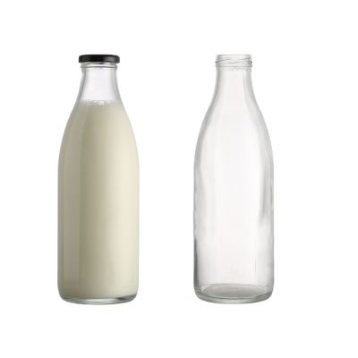 Clear Custom Shape 1000ml Logo Printed 1 Litre Glass Milk Bottle with Lids