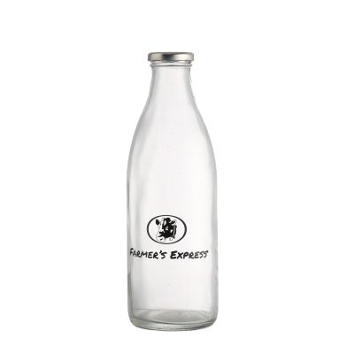 Old Fashion Empty Clear 1 L 1L Glass Milk Bottle with Tin Plate Lid for Juice Beverage 