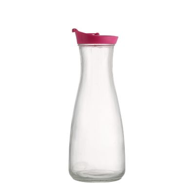 Beverage Juice 1 Liter 1000ml Clear Milk Tea Glass Bottles for Drink with Plastic Lid 