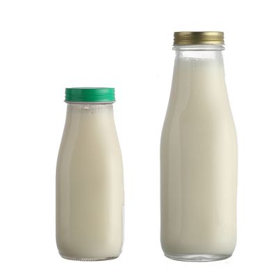 Wholesale 500ml Custom Old Fashion Shape Glass Coffee Juice Milk Bottles with Metal Lid 