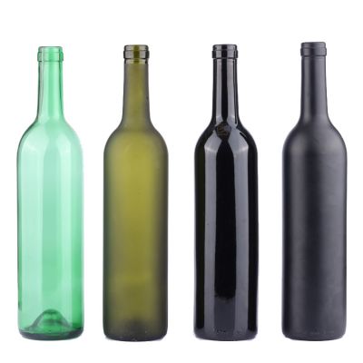 Dark green empty 750ml wine glass bottle long neck wholesales colored frosted clear liquor bottles with cork