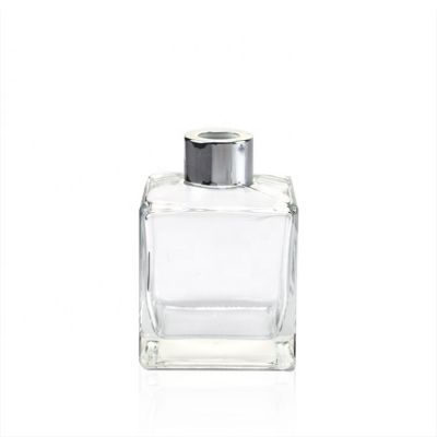 200ml empty clear luxury square decorative reed diffuser glass bottle with Silver screw cap 