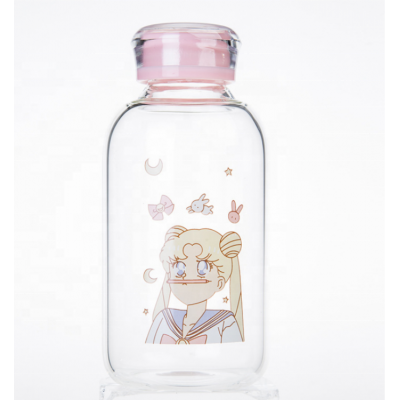 High Quality Cute Style Girl Pattern Juice Cup Water Glass Bottle